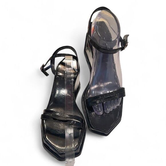 VTG 1990s Robert Clergerie Paris Black Patent Leather Platform Wedge Sandals 9b - Picture 6 of 11